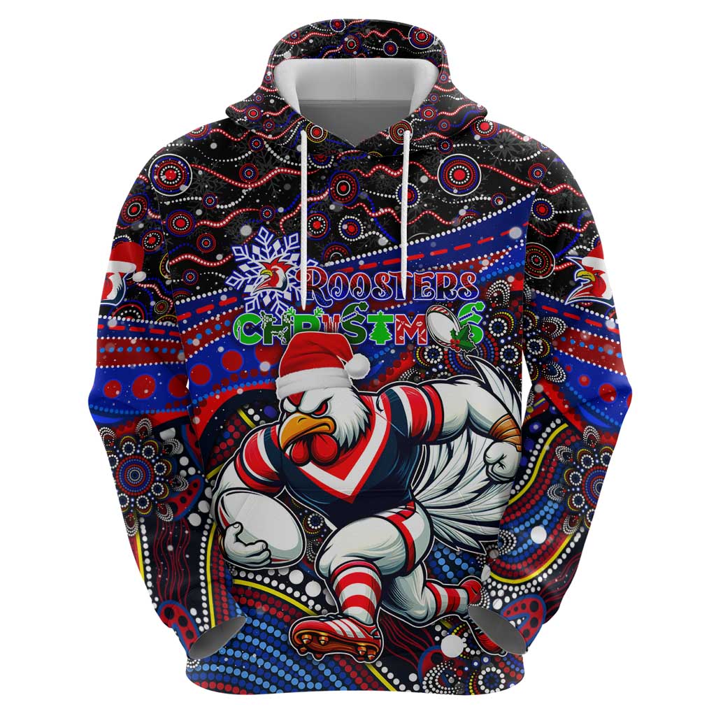 Merry Christmas Sydney Roosters Hoodie Aboriginal Santa Rugby Mascot - Tricolours - Vibe Hoodie Shop