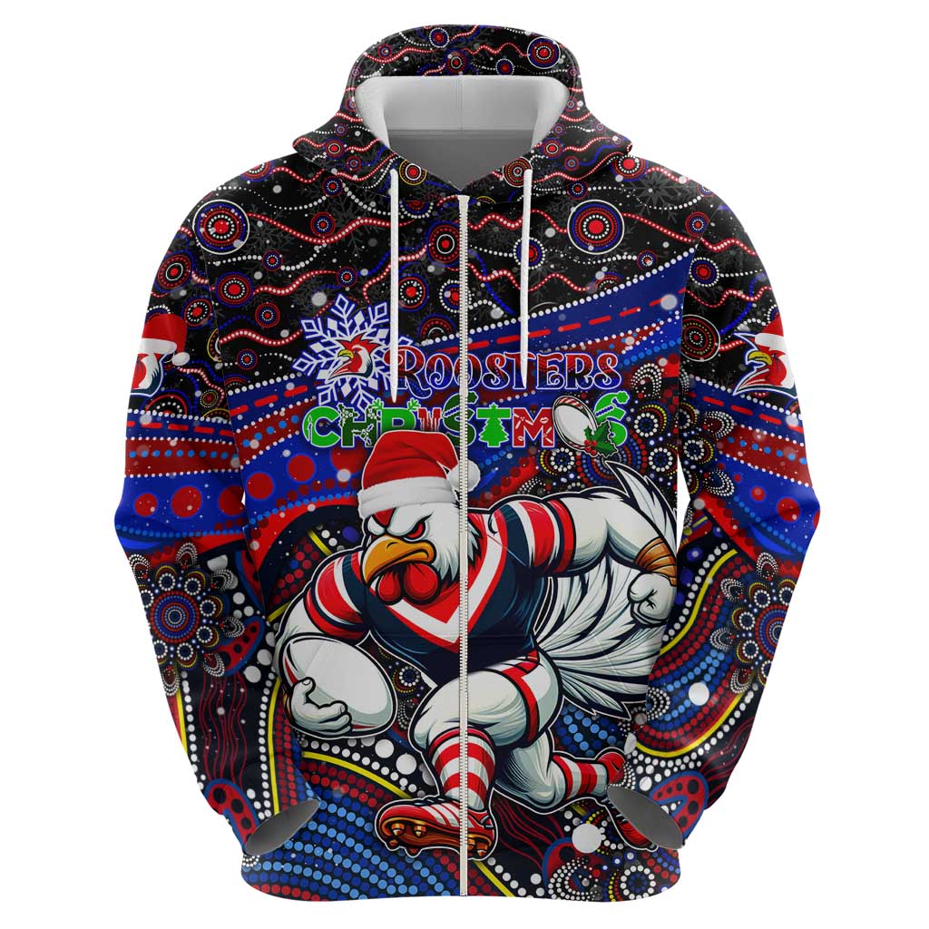 Merry Christmas Sydney Roosters Hoodie Aboriginal Santa Rugby Mascot - Tricolours - Vibe Hoodie Shop