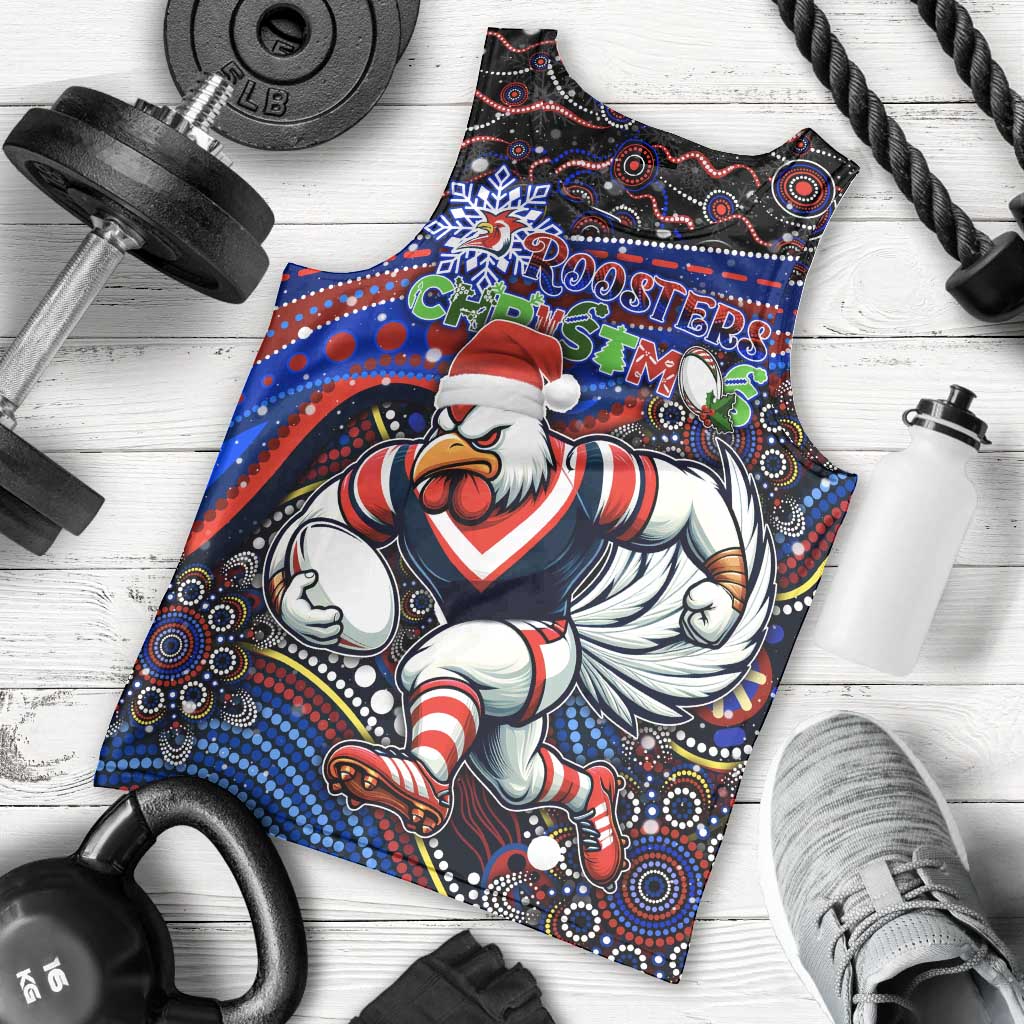Merry Christmas Sydney Roosters Men Tank Top Aboriginal Santa Rugby Mascot - Tricolours - Vibe Hoodie Shop