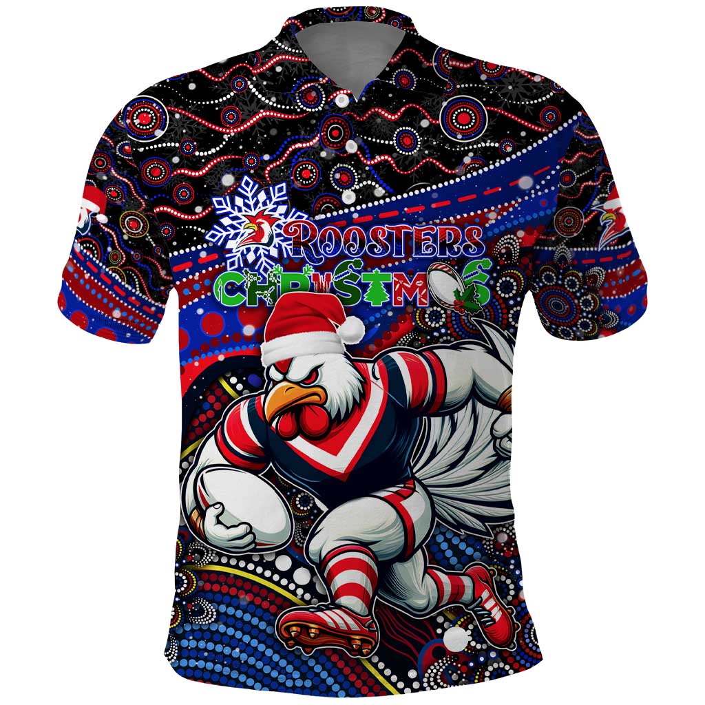 Merry Christmas Sydney Roosters Polo Shirt Aboriginal Santa Rugby Mascot - Tricolours - Vibe Hoodie Shop