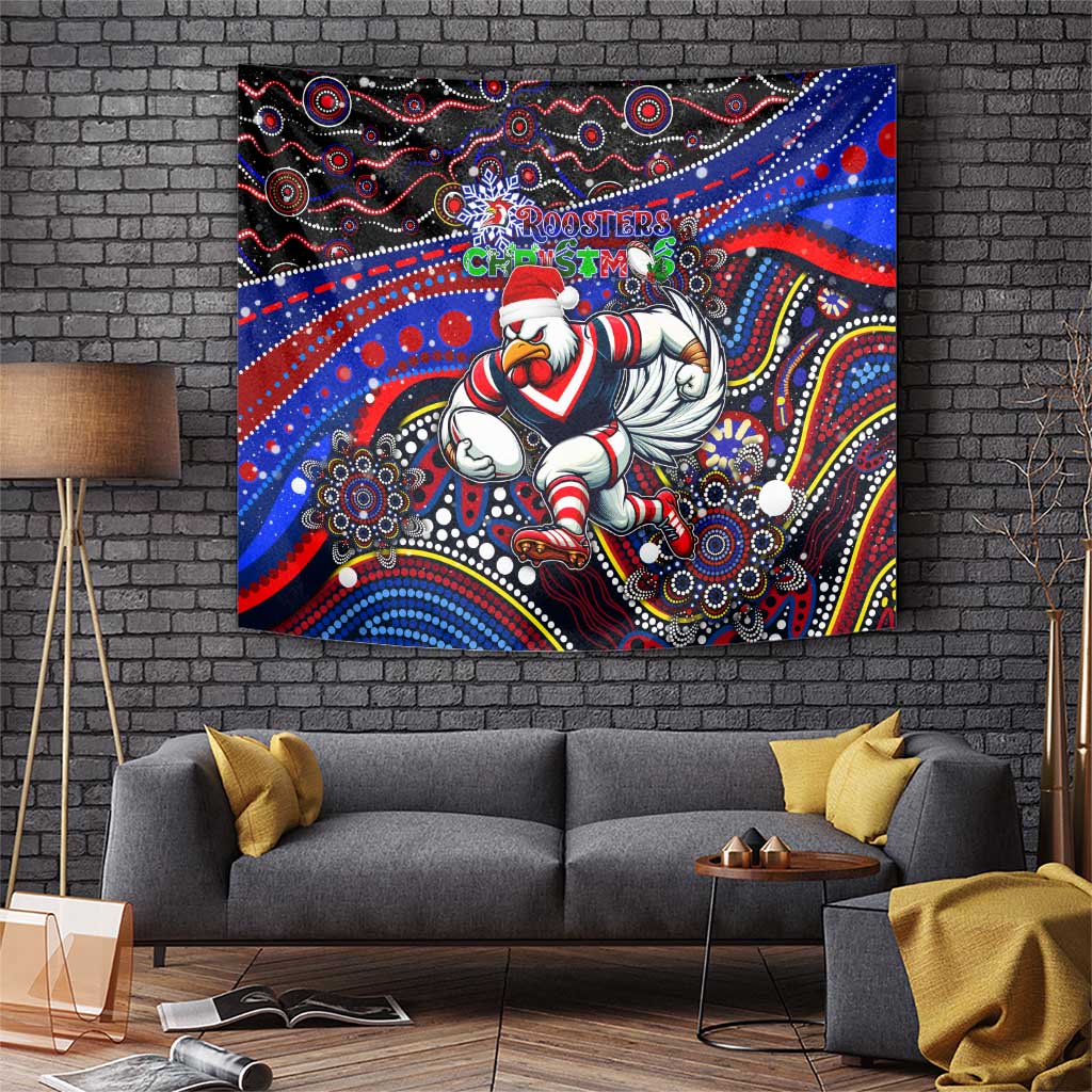 Merry Christmas Sydney Roosters Tapestry Aboriginal Santa Rugby Mascot - Tricolours - Vibe Hoodie Shop