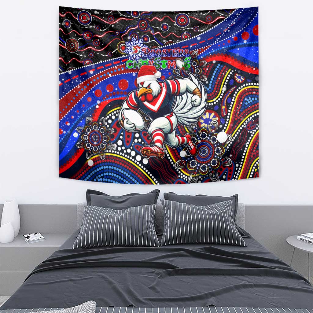 Merry Christmas Sydney Roosters Tapestry Aboriginal Santa Rugby Mascot - Tricolours - Vibe Hoodie Shop