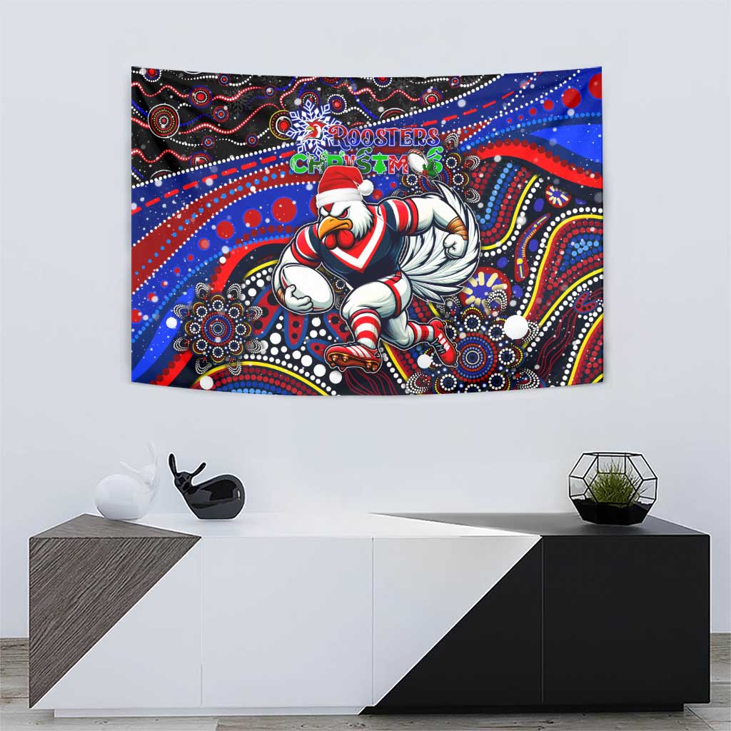 Merry Christmas Sydney Roosters Tapestry Aboriginal Santa Rugby Mascot - Tricolours - Vibe Hoodie Shop