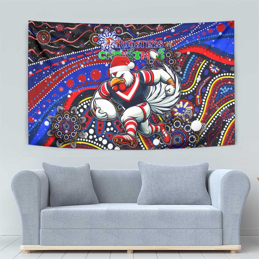 Merry Christmas Sydney Roosters Tapestry Aboriginal Santa Rugby Mascot - Tricolours - Vibe Hoodie Shop