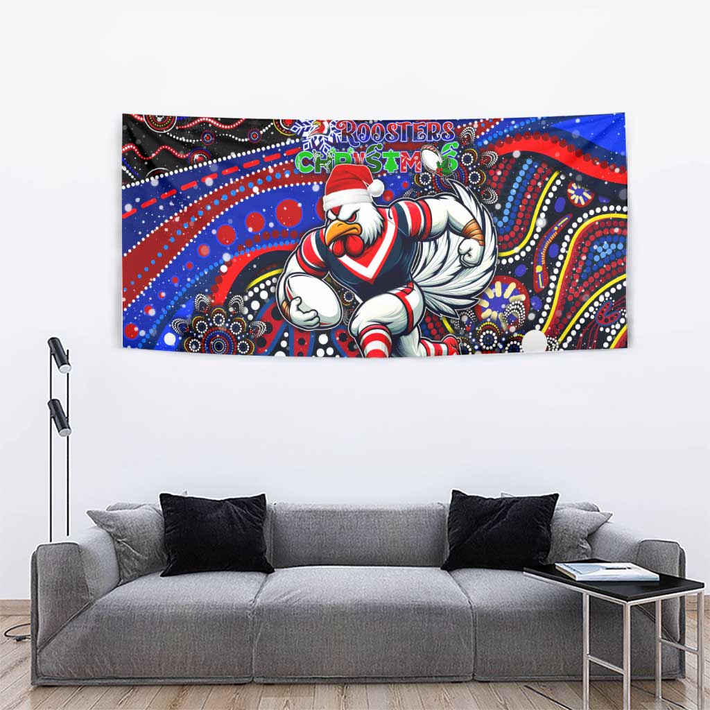 Merry Christmas Sydney Roosters Tapestry Aboriginal Santa Rugby Mascot - Tricolours - Vibe Hoodie Shop