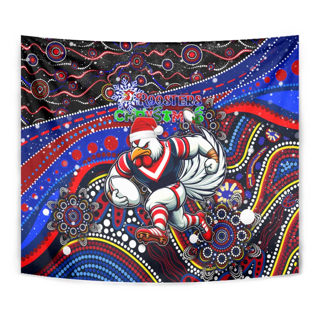 Merry Christmas Sydney Roosters Tapestry Aboriginal Santa Rugby Mascot - Tricolours - Vibe Hoodie Shop