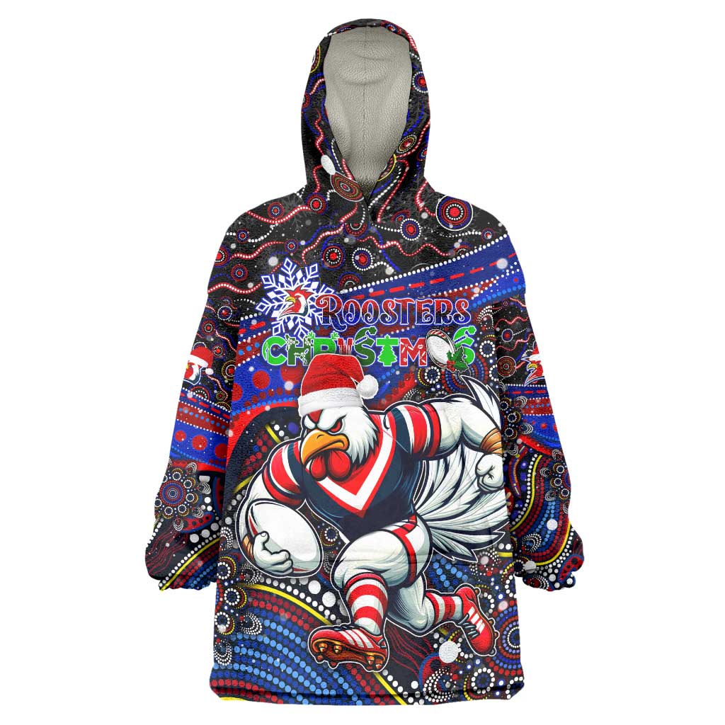 Merry Christmas Sydney Roosters Wearable Blanket Hoodie Aboriginal Santa Rugby Mascot - Tricolours - Vibe Hoodie Shop