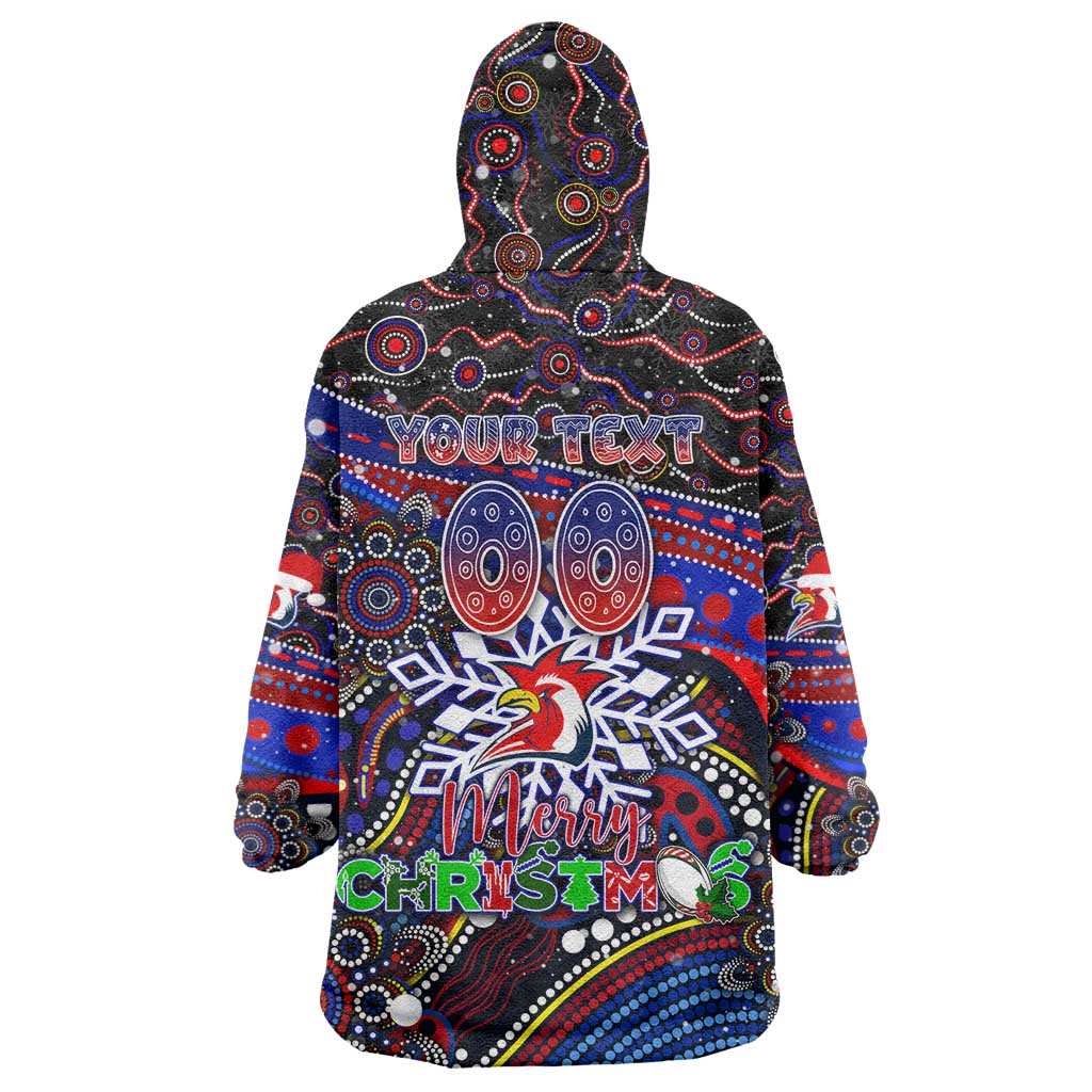 Merry Christmas Sydney Roosters Wearable Blanket Hoodie Aboriginal Santa Rugby Mascot - Tricolours - Vibe Hoodie Shop