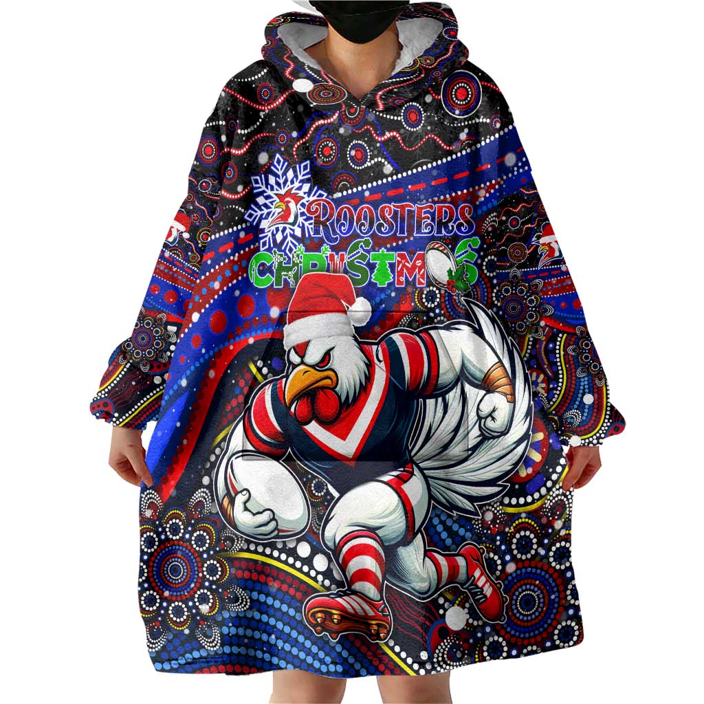 Merry Christmas Sydney Roosters Wearable Blanket Hoodie Aboriginal Santa Rugby Mascot - Tricolours - Vibe Hoodie Shop