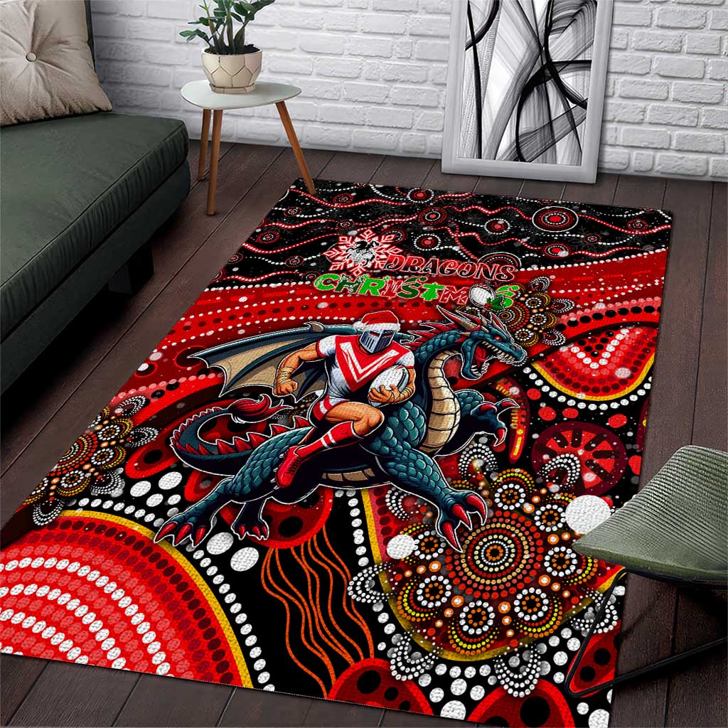 Merry Christmas Dragons Area Rug Aboriginal Santa Rugby Mascot - St George Illawarra - Vibe Hoodie Shop