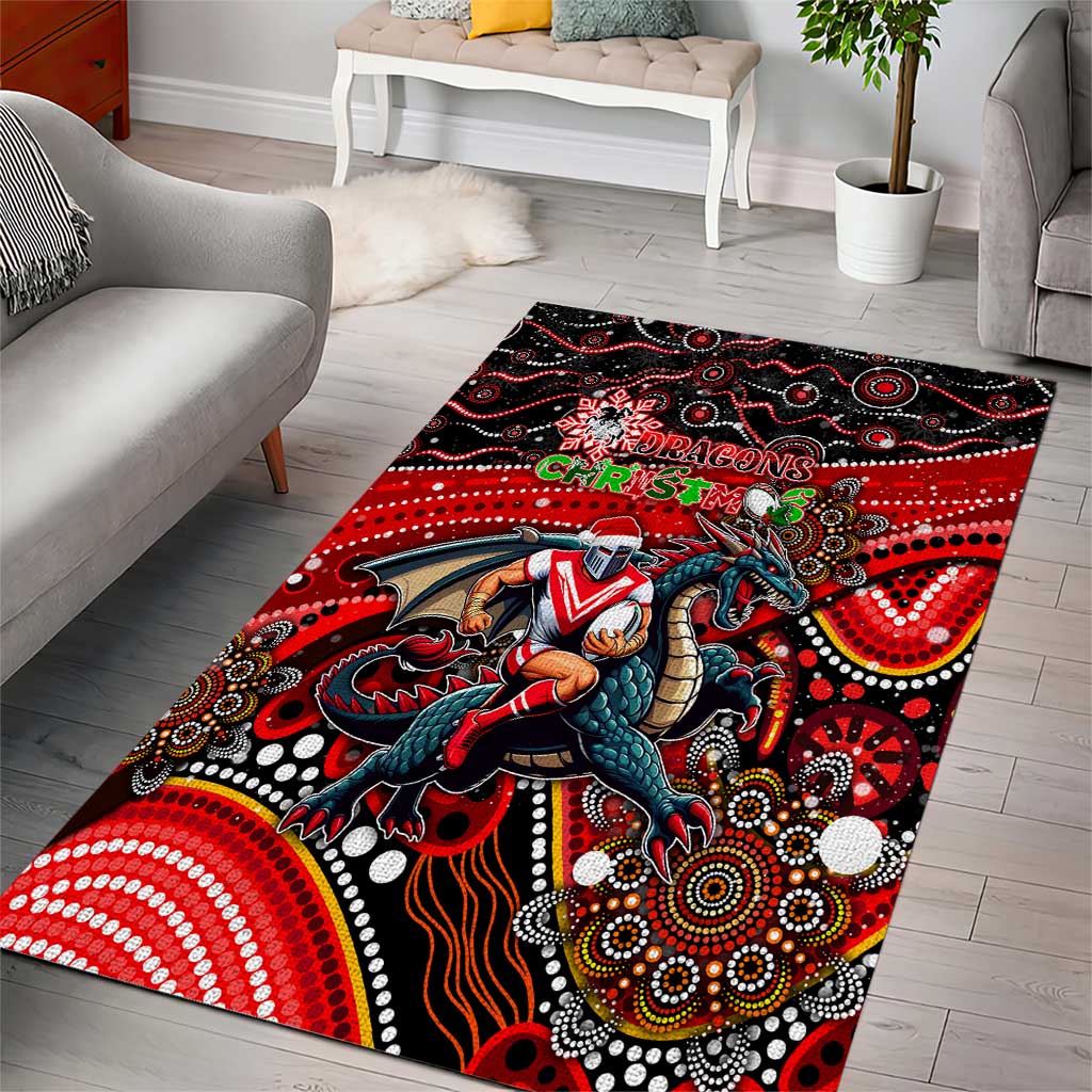 Merry Christmas Dragons Area Rug Aboriginal Santa Rugby Mascot - St George Illawarra - Vibe Hoodie Shop