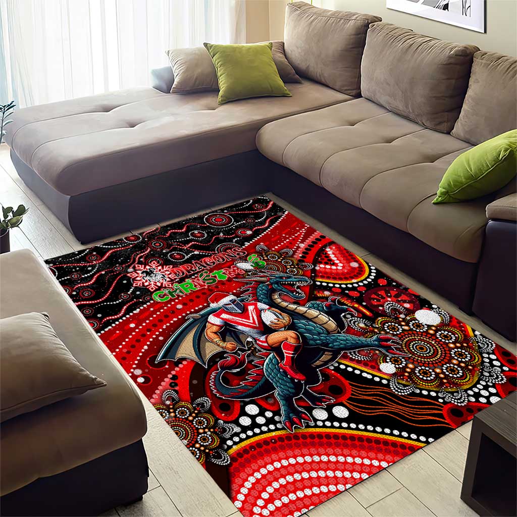 Merry Christmas Dragons Area Rug Aboriginal Santa Rugby Mascot - St George Illawarra - Vibe Hoodie Shop