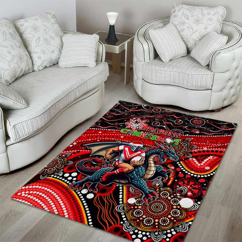 Merry Christmas Dragons Area Rug Aboriginal Santa Rugby Mascot - St George Illawarra - Vibe Hoodie Shop