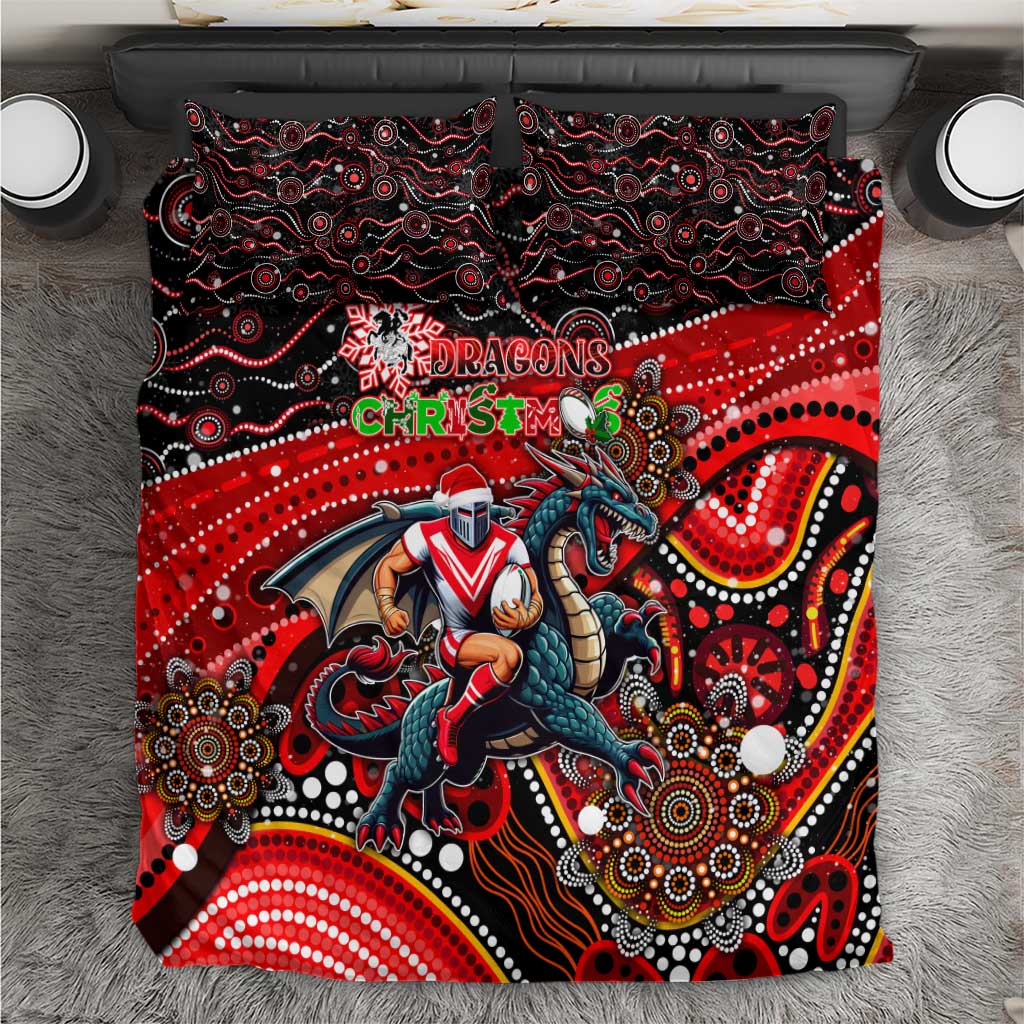 Merry Christmas Dragons Bedding Set Aboriginal Santa Rugby Mascot - St George Illawarra - Vibe Hoodie Shop