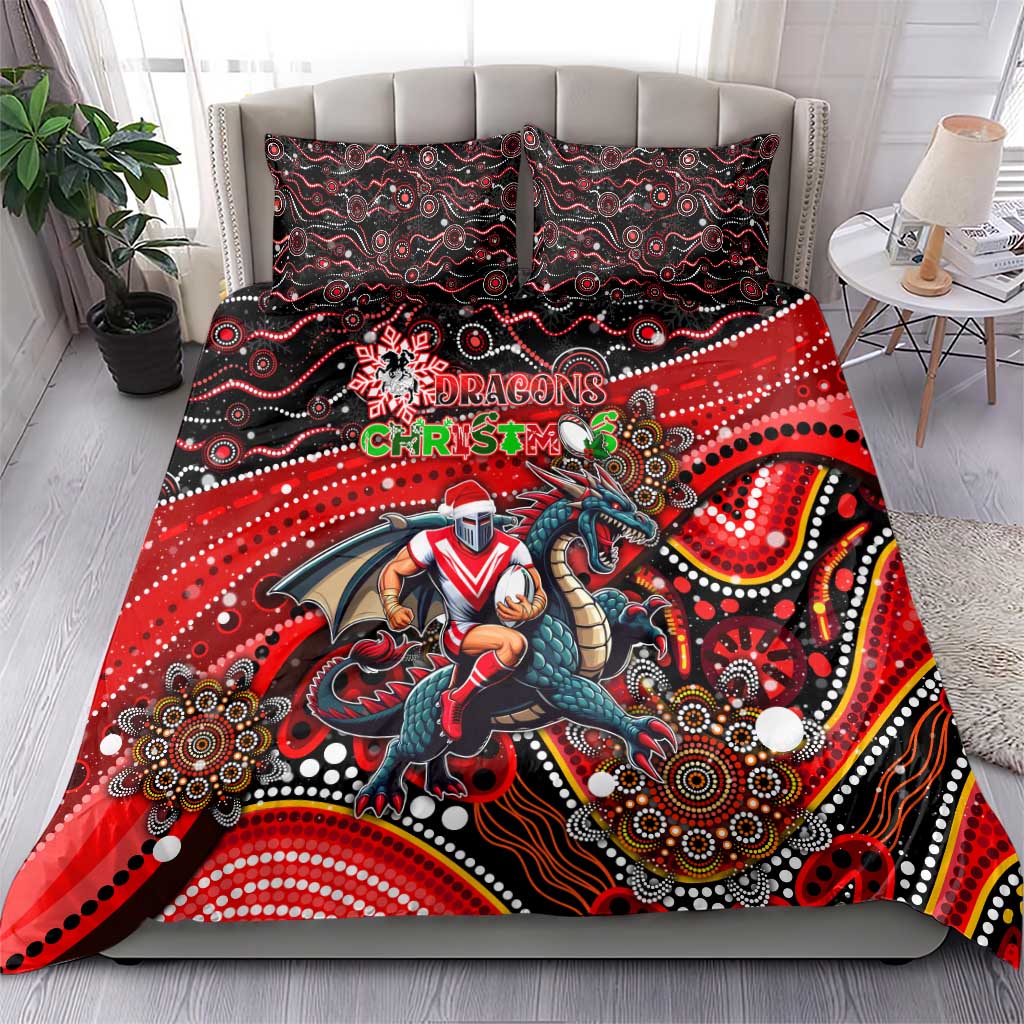 Merry Christmas Dragons Bedding Set Aboriginal Santa Rugby Mascot - St George Illawarra - Vibe Hoodie Shop