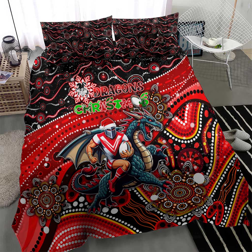 Merry Christmas Dragons Bedding Set Aboriginal Santa Rugby Mascot - St George Illawarra - Vibe Hoodie Shop