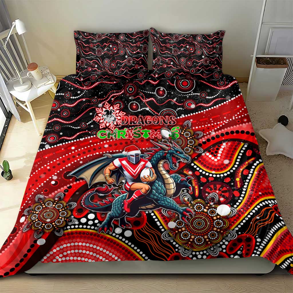 Merry Christmas Dragons Bedding Set Aboriginal Santa Rugby Mascot - St George Illawarra - Vibe Hoodie Shop