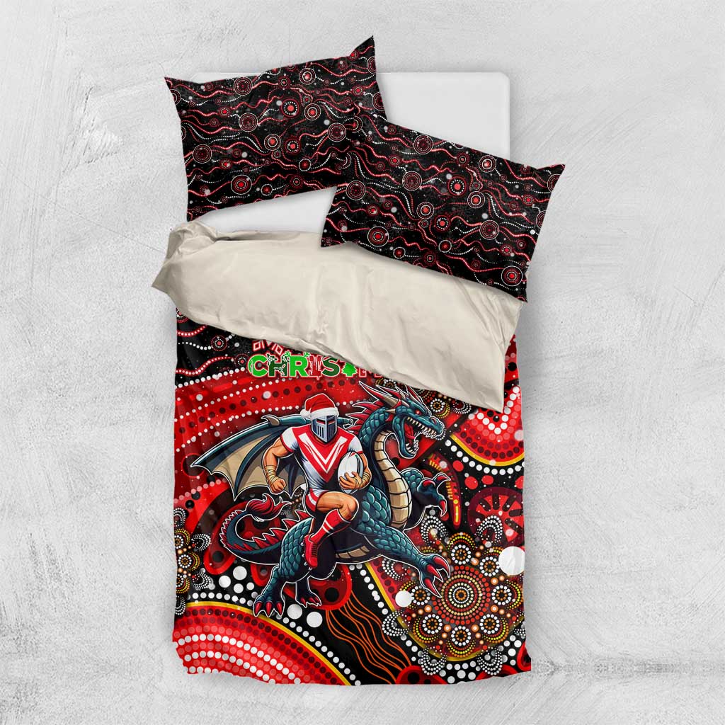 Merry Christmas Dragons Bedding Set Aboriginal Santa Rugby Mascot - St George Illawarra - Vibe Hoodie Shop