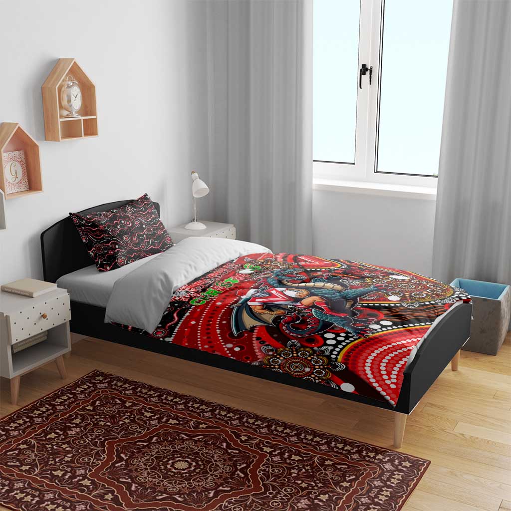 Merry Christmas Dragons Bedding Set Aboriginal Santa Rugby Mascot - St George Illawarra - Vibe Hoodie Shop