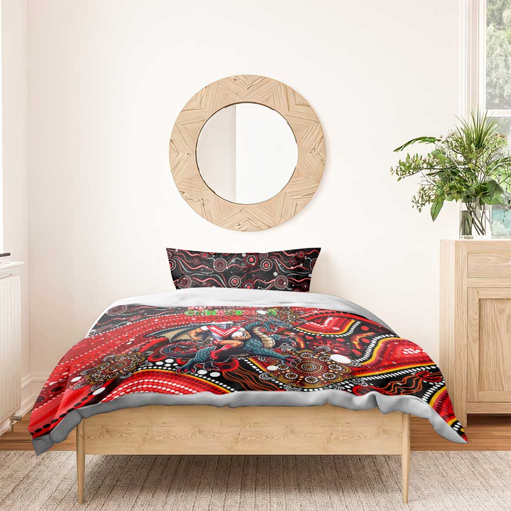 Merry Christmas Dragons Bedding Set Aboriginal Santa Rugby Mascot - St George Illawarra - Vibe Hoodie Shop