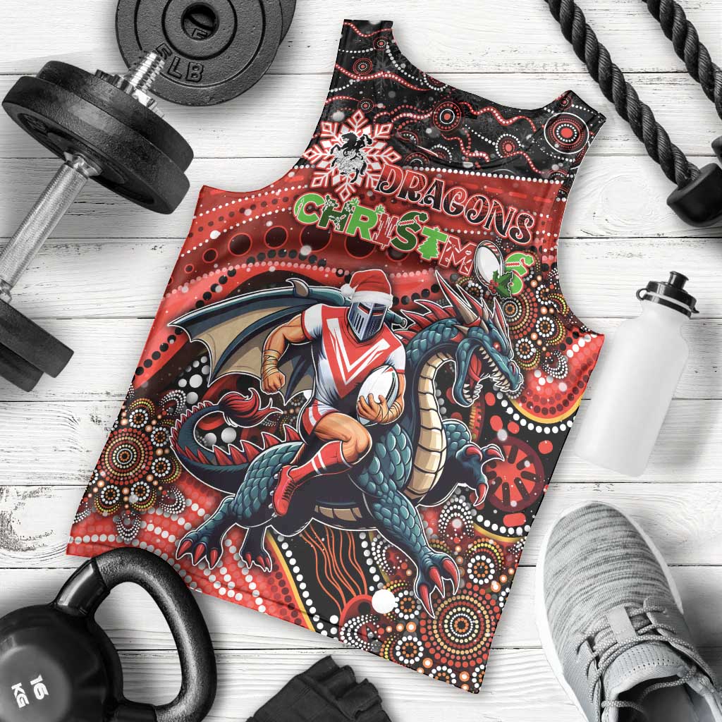 Merry Christmas Dragons Men Tank Top Aboriginal Santa Rugby Mascot - St George Illawarra - Vibe Hoodie Shop