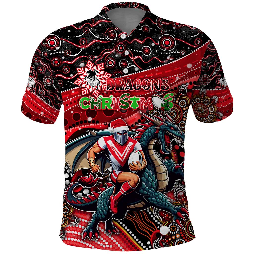 Merry Christmas Dragons Polo Shirt Aboriginal Santa Rugby Mascot - St George Illawarra - Vibe Hoodie Shop