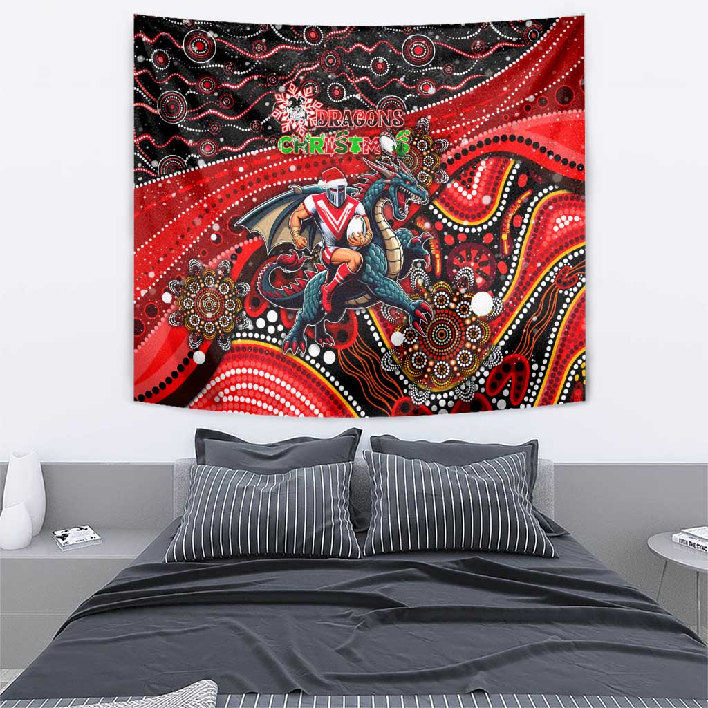 Merry Christmas Dragons Tapestry Aboriginal Santa Rugby Mascot - St George Illawarra - Vibe Hoodie Shop