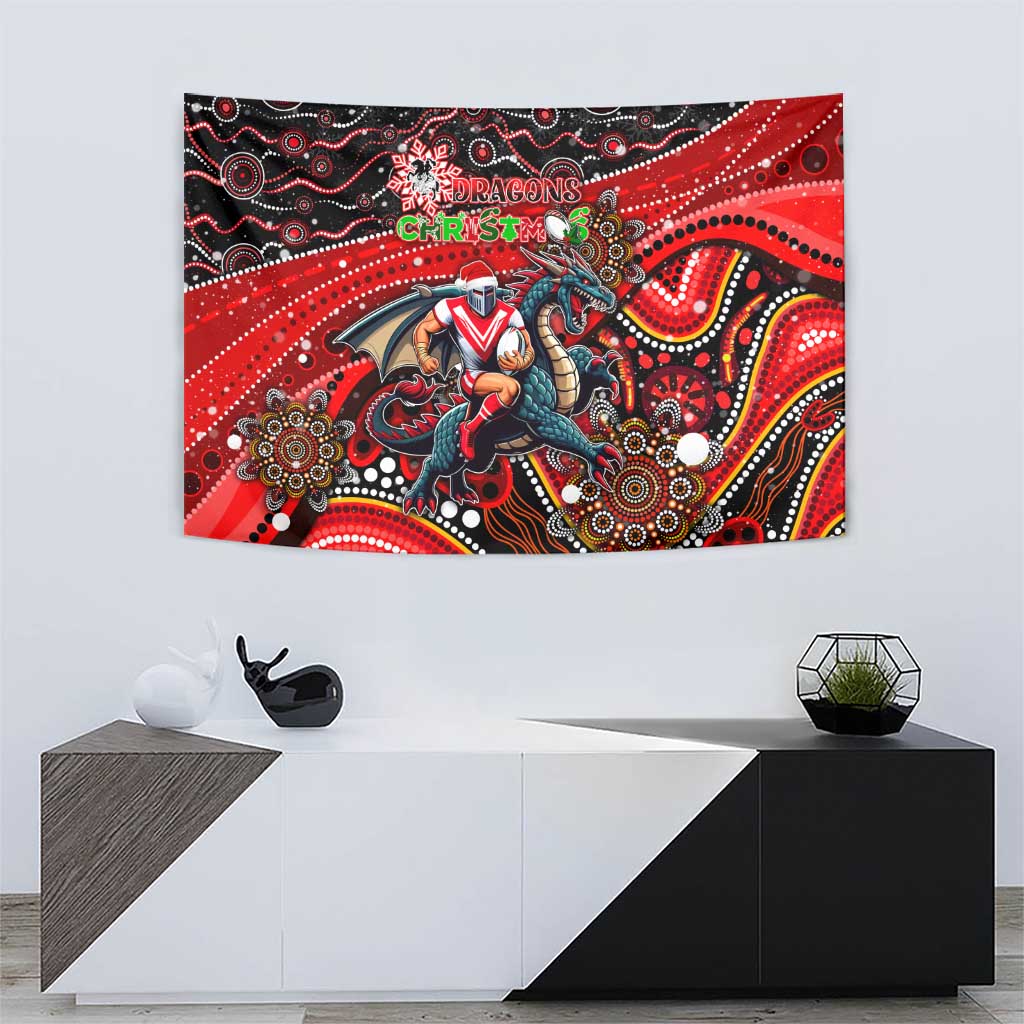 Merry Christmas Dragons Tapestry Aboriginal Santa Rugby Mascot - St George Illawarra - Vibe Hoodie Shop