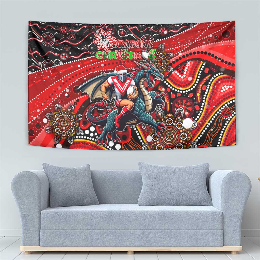 Merry Christmas Dragons Tapestry Aboriginal Santa Rugby Mascot - St George Illawarra - Vibe Hoodie Shop