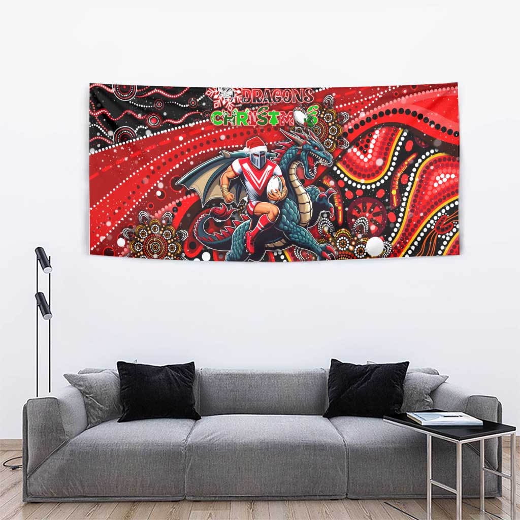 Merry Christmas Dragons Tapestry Aboriginal Santa Rugby Mascot - St George Illawarra - Vibe Hoodie Shop