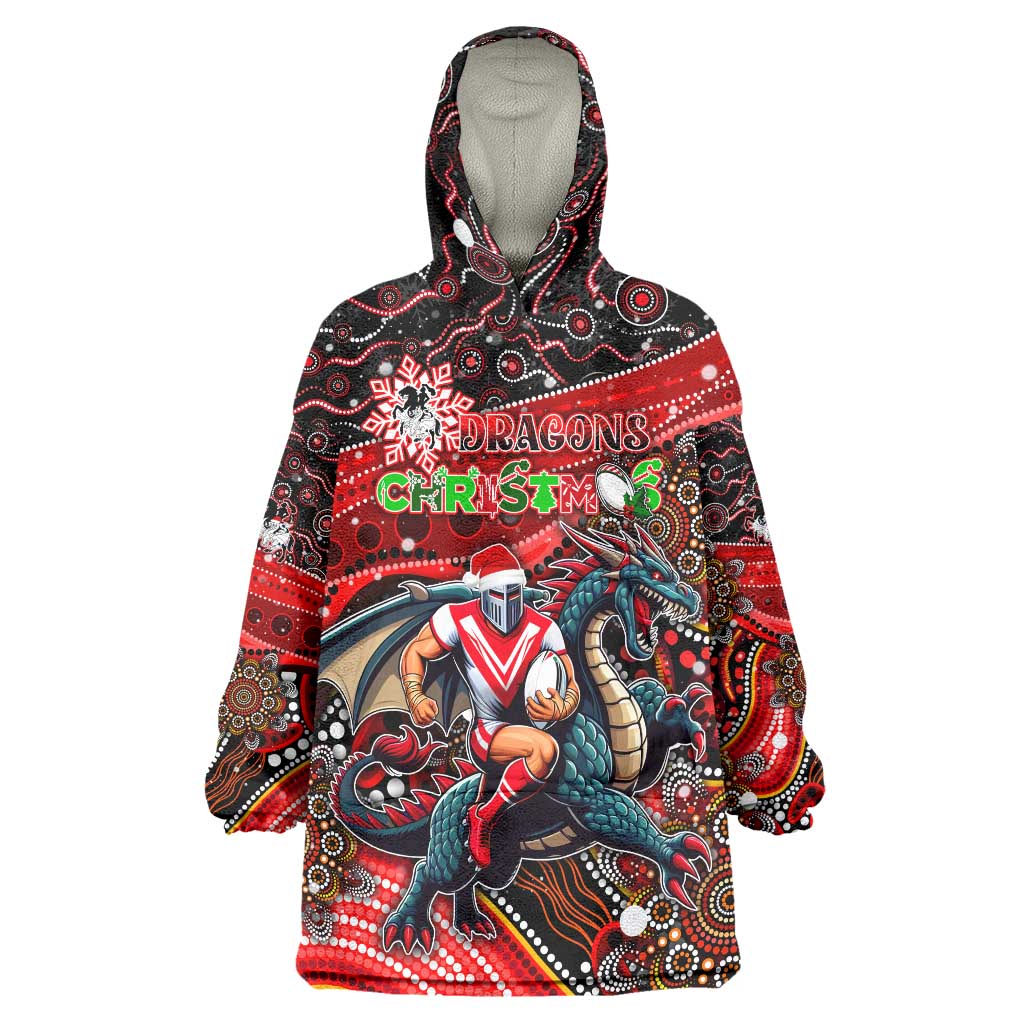 Merry Christmas Dragons Wearable Blanket Hoodie Aboriginal Santa Rugby Mascot - St George Illawarra - Vibe Hoodie Shop