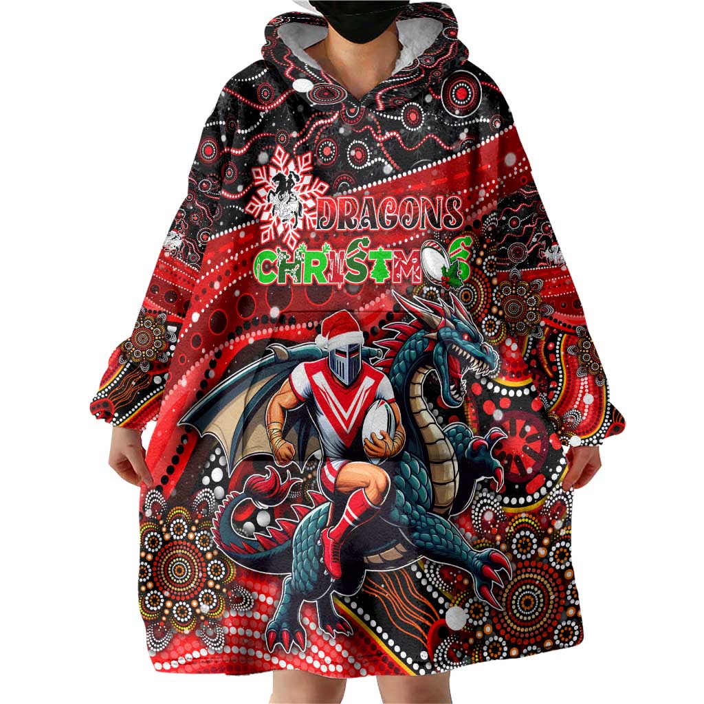 Merry Christmas Dragons Wearable Blanket Hoodie Aboriginal Santa Rugby Mascot - St George Illawarra - Vibe Hoodie Shop