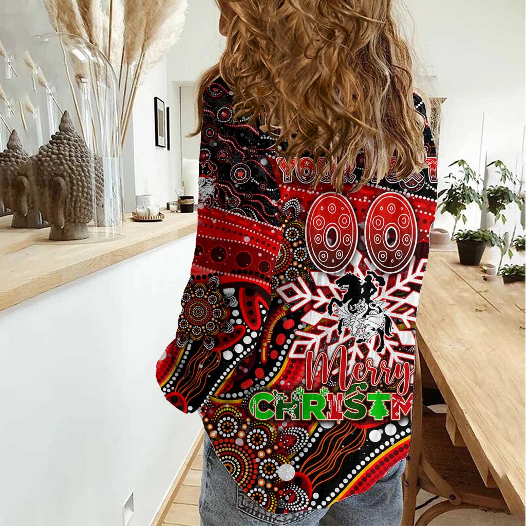 Merry Christmas Dragons Women Casual Shirt Aboriginal Santa Rugby Mascot - St George Illawarra - Vibe Hoodie Shop