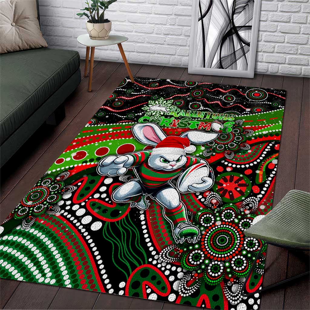 Merry Christmas Rabbitohs Area Rug Aboriginal Santa Rugby Mascot - South Sydney Bunnies - Vibe Hoodie Shop