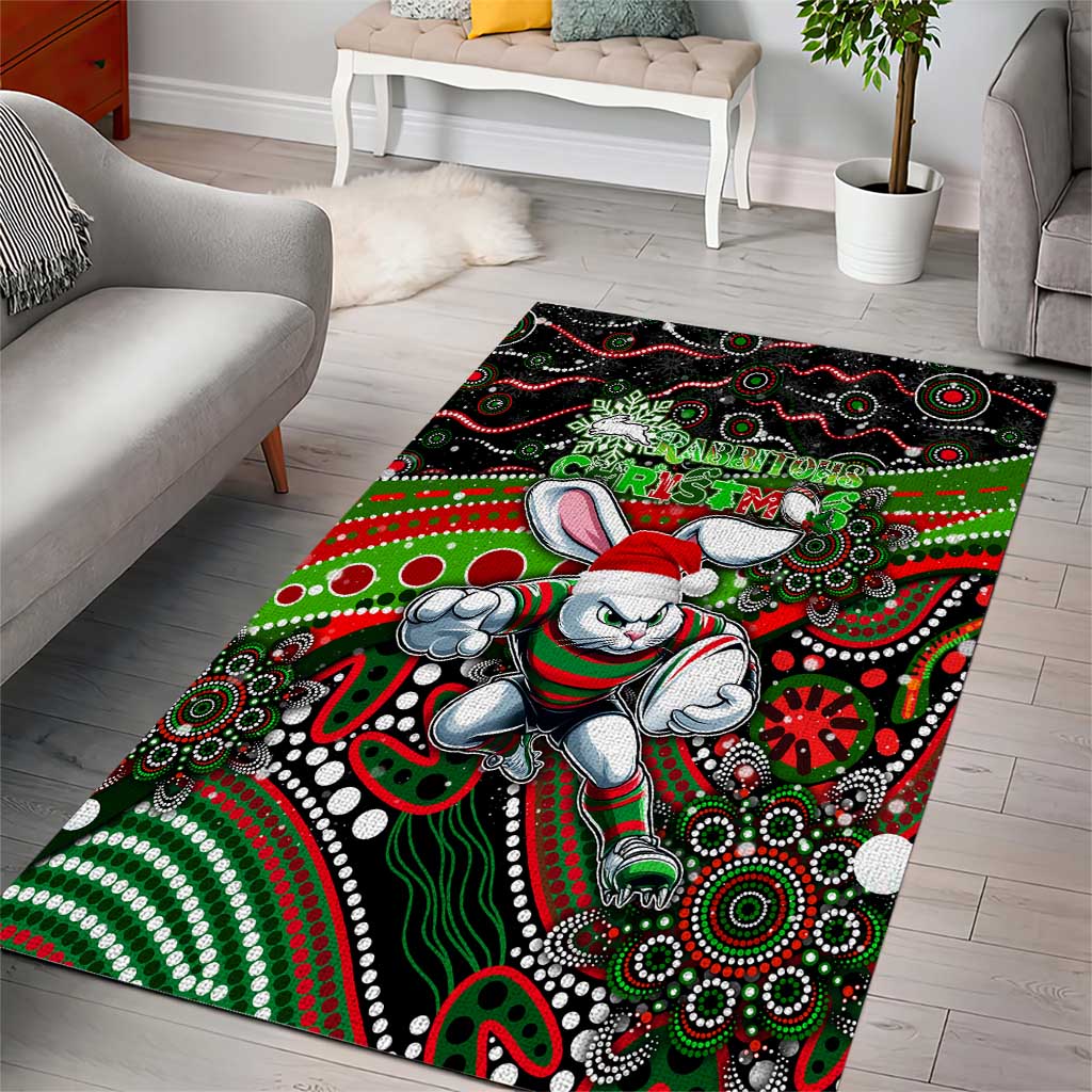 Merry Christmas Rabbitohs Area Rug Aboriginal Santa Rugby Mascot - South Sydney Bunnies - Vibe Hoodie Shop