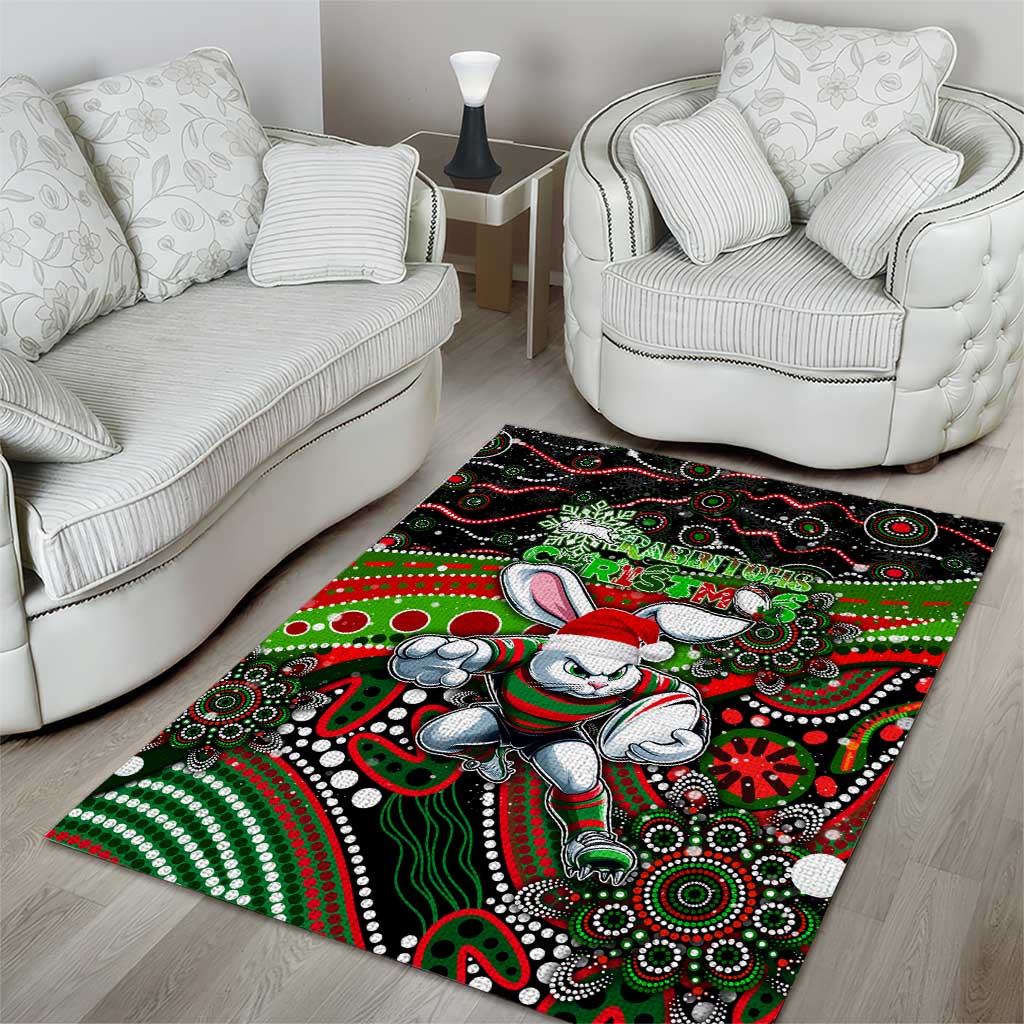 Merry Christmas Rabbitohs Area Rug Aboriginal Santa Rugby Mascot - South Sydney Bunnies - Vibe Hoodie Shop