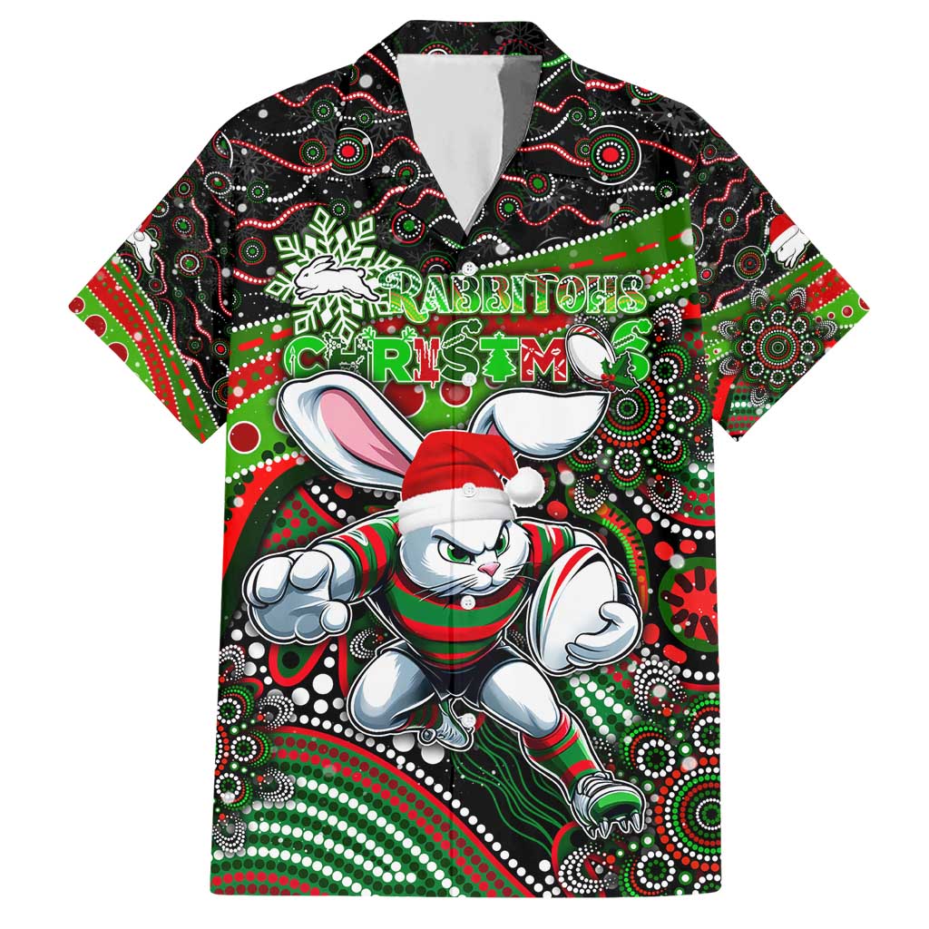 Merry Christmas Rabbitohs Hawaiian Shirt Aboriginal Santa Rugby Mascot - South Sydney Bunnies - Vibe Hoodie Shop