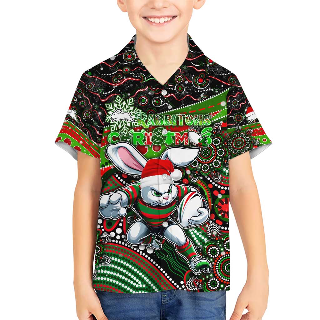 Merry Christmas Rabbitohs Hawaiian Shirt Aboriginal Santa Rugby Mascot - South Sydney Bunnies - Vibe Hoodie Shop