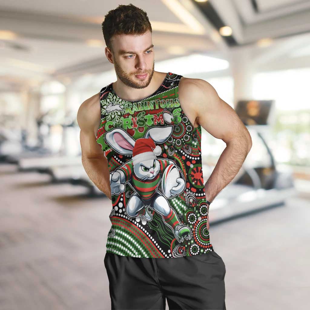 Merry Christmas Rabbitohs Men Tank Top Aboriginal Santa Rugby Mascot - South Sydney Bunnies - Vibe Hoodie Shop