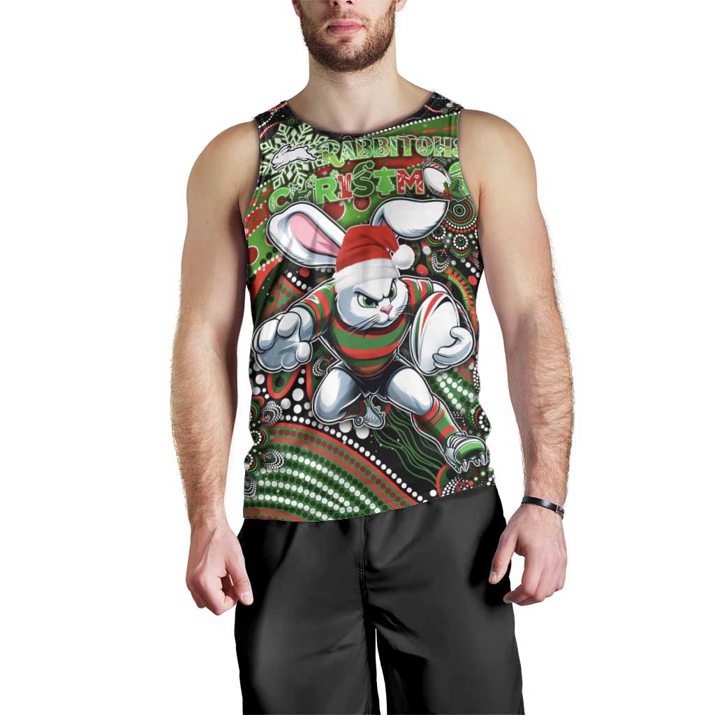 Merry Christmas Rabbitohs Men Tank Top Aboriginal Santa Rugby Mascot - South Sydney Bunnies - Vibe Hoodie Shop