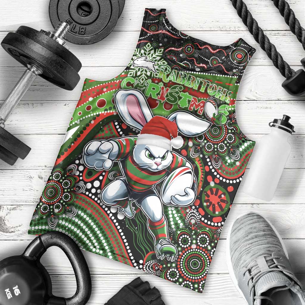 Merry Christmas Rabbitohs Men Tank Top Aboriginal Santa Rugby Mascot - South Sydney Bunnies - Vibe Hoodie Shop