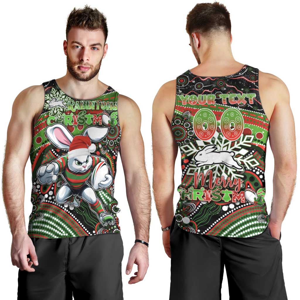 Merry Christmas Rabbitohs Men Tank Top Aboriginal Santa Rugby Mascot - South Sydney Bunnies - Vibe Hoodie Shop