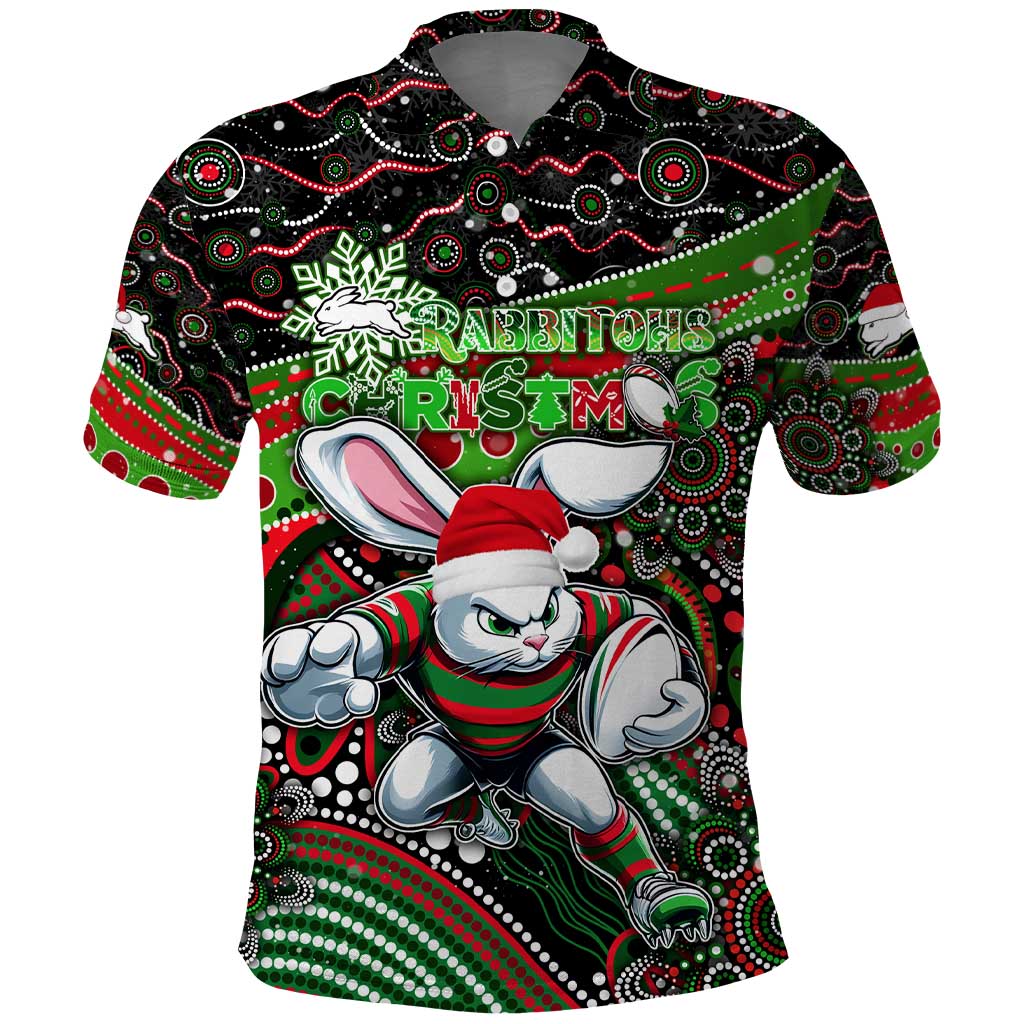 Merry Christmas Rabbitohs Polo Shirt Aboriginal Santa Rugby Mascot - South Sydney Bunnies - Vibe Hoodie Shop