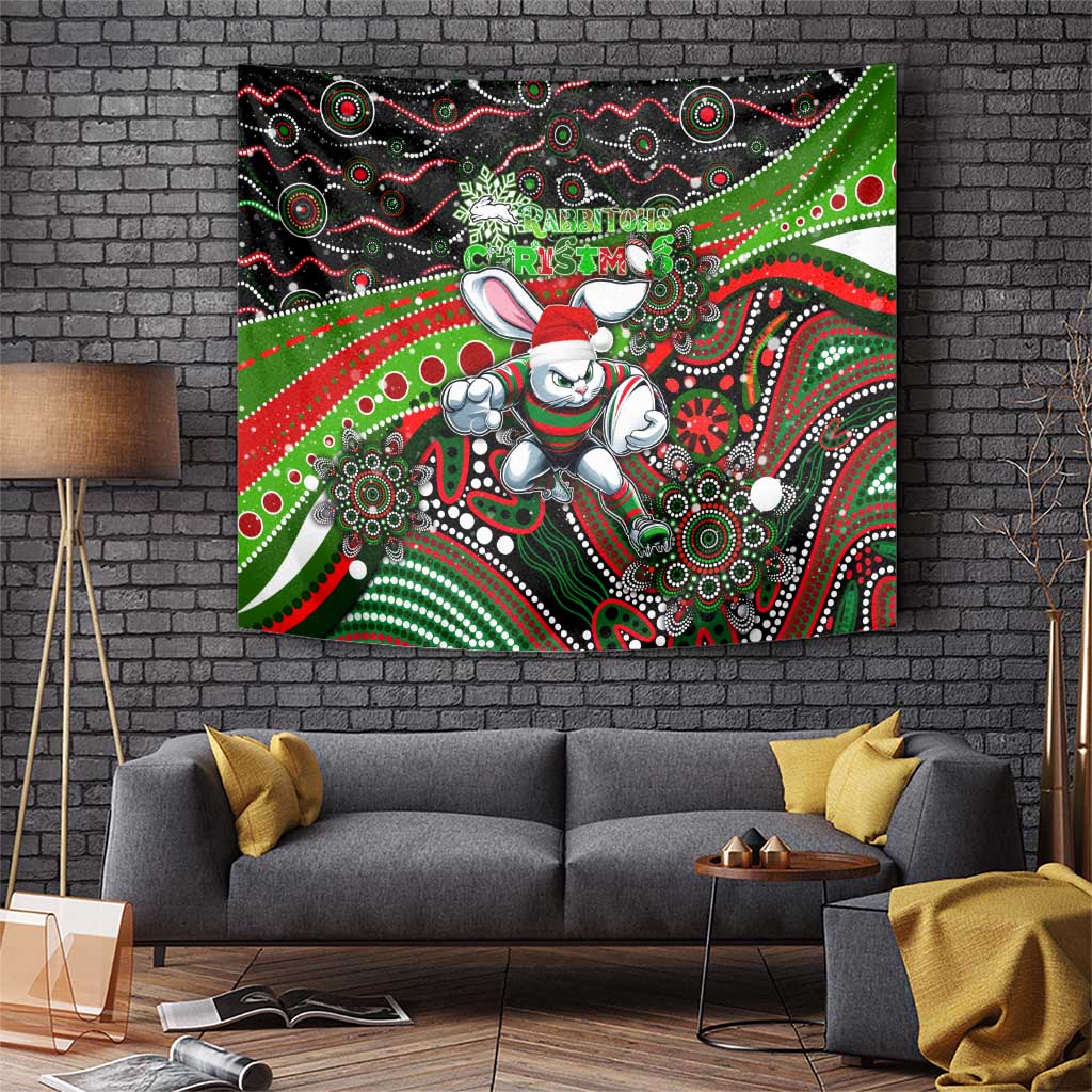 Merry Christmas Rabbitohs Tapestry Aboriginal Santa Rugby Mascot - South Sydney Bunnies - Vibe Hoodie Shop