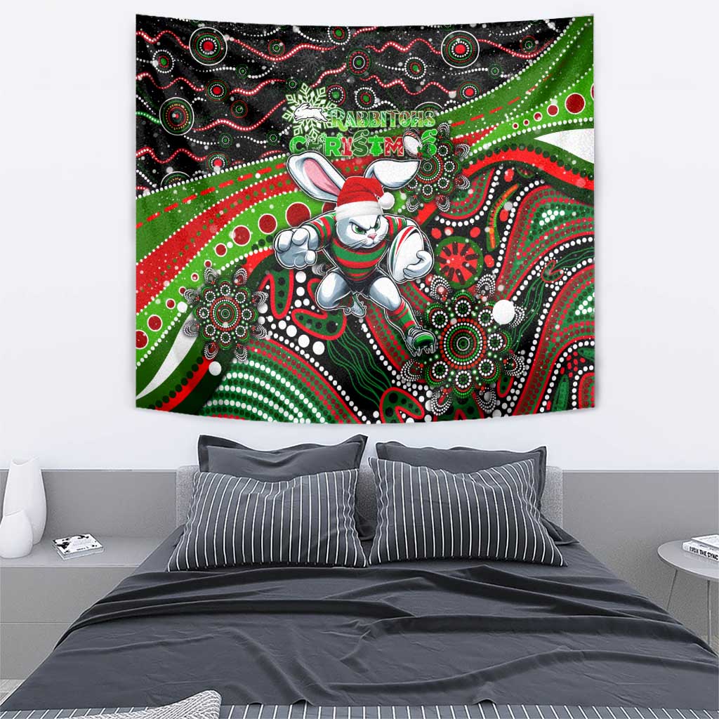 Merry Christmas Rabbitohs Tapestry Aboriginal Santa Rugby Mascot - South Sydney Bunnies - Vibe Hoodie Shop