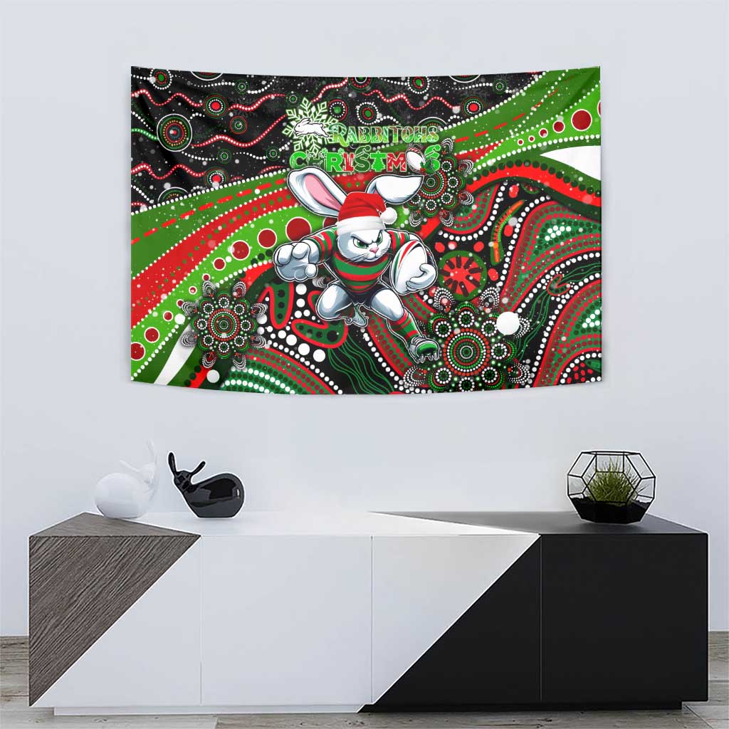 Merry Christmas Rabbitohs Tapestry Aboriginal Santa Rugby Mascot - South Sydney Bunnies - Vibe Hoodie Shop