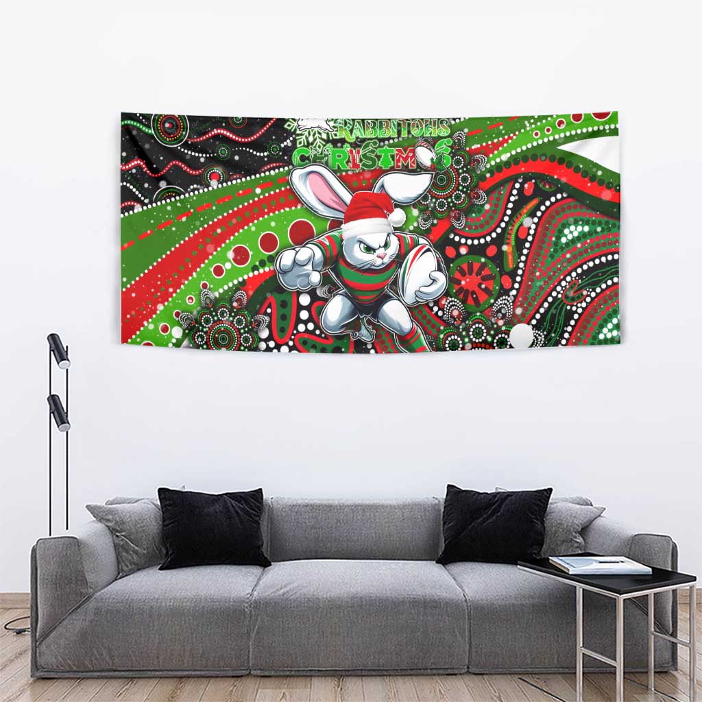 Merry Christmas Rabbitohs Tapestry Aboriginal Santa Rugby Mascot - South Sydney Bunnies - Vibe Hoodie Shop