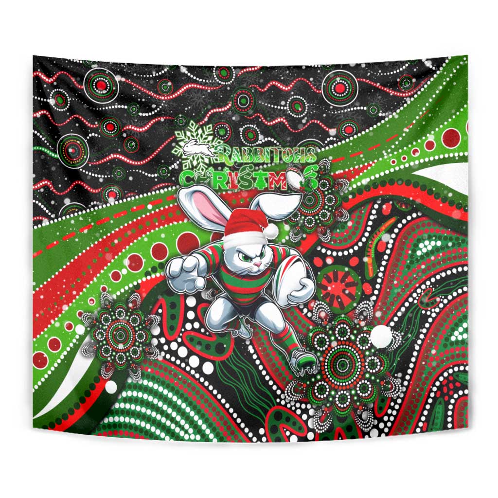 Merry Christmas Rabbitohs Tapestry Aboriginal Santa Rugby Mascot - South Sydney Bunnies - Vibe Hoodie Shop