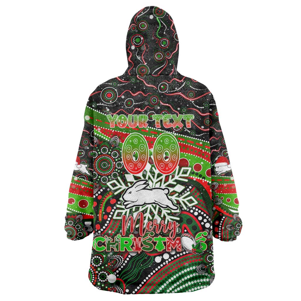 Merry Christmas Rabbitohs Wearable Blanket Hoodie Aboriginal Santa Rugby Mascot - South Sydney Bunnies - Vibe Hoodie Shop