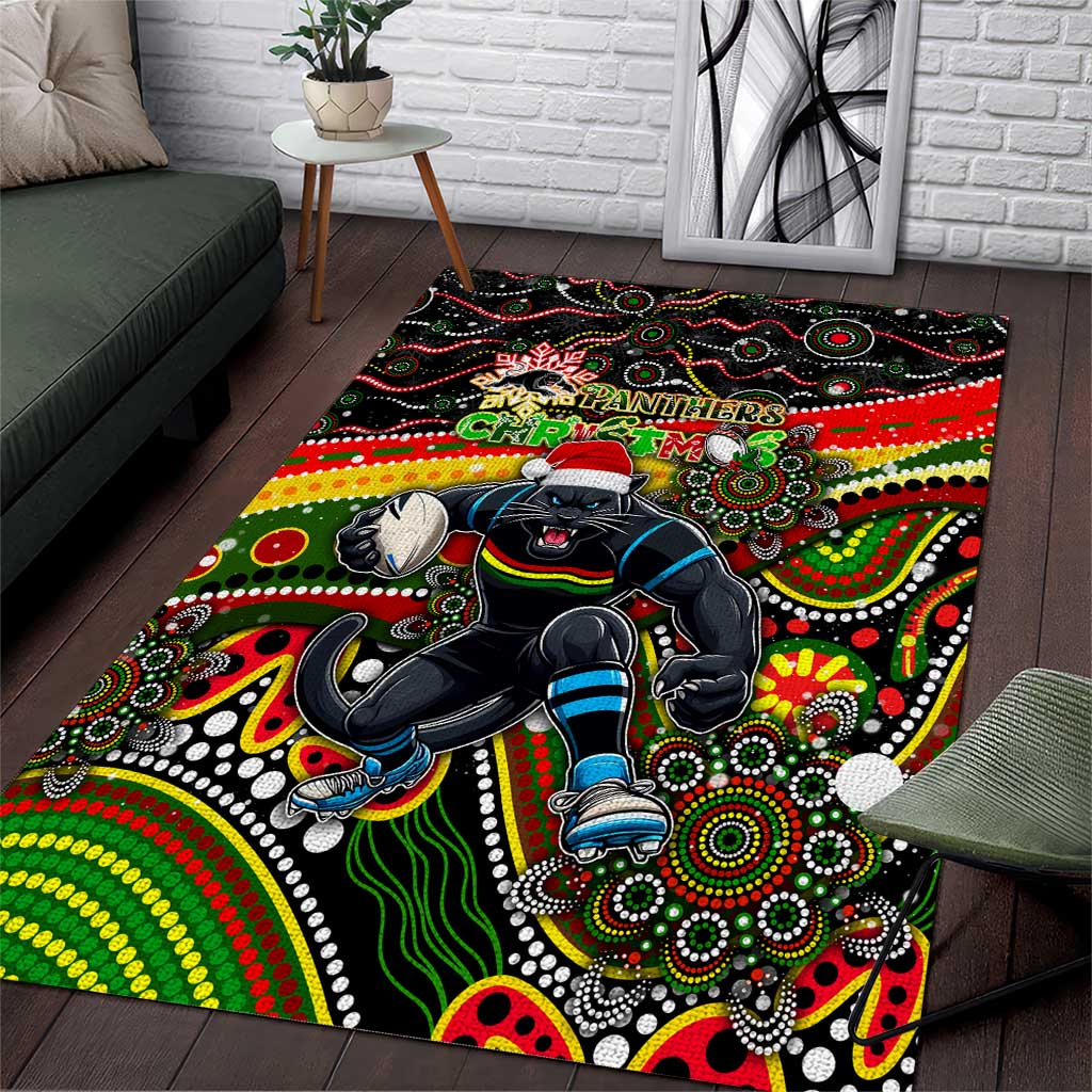 Merry Christmas Penrith Panthers Area Rug Aboriginal Santa Rugby Mascot - The Riff - Vibe Hoodie Shop